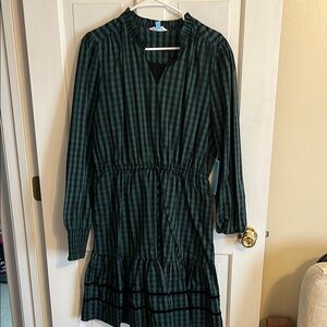 Draper James Green and Black Checkered Dress